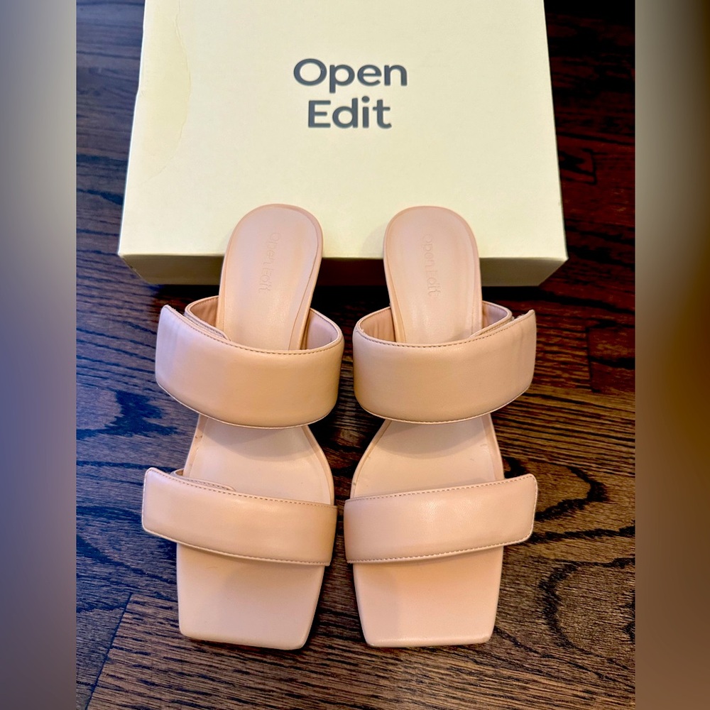 Open Edit Quincy Sandal Heel, size 8, color: Beige / Nude